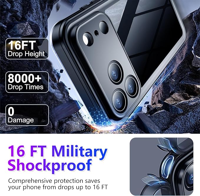 Temdan Compatible with iPhone 17 Pro Max Case,Waterproof Built-in Screen & Camera Protector IP68 Underwater Full Body 17FT Military Dropproof Shockproof Phone Case 6.9"-Purple/Clear