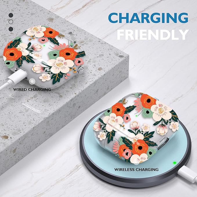 Maxjoy for AirPods 3 Case, Clear AirPod 3rd Generation Case for Women Men Cute Soft Protective AirPods 3 Cover with Keychain for AirPod 3rd Generation Charging Cover 2021, Floral