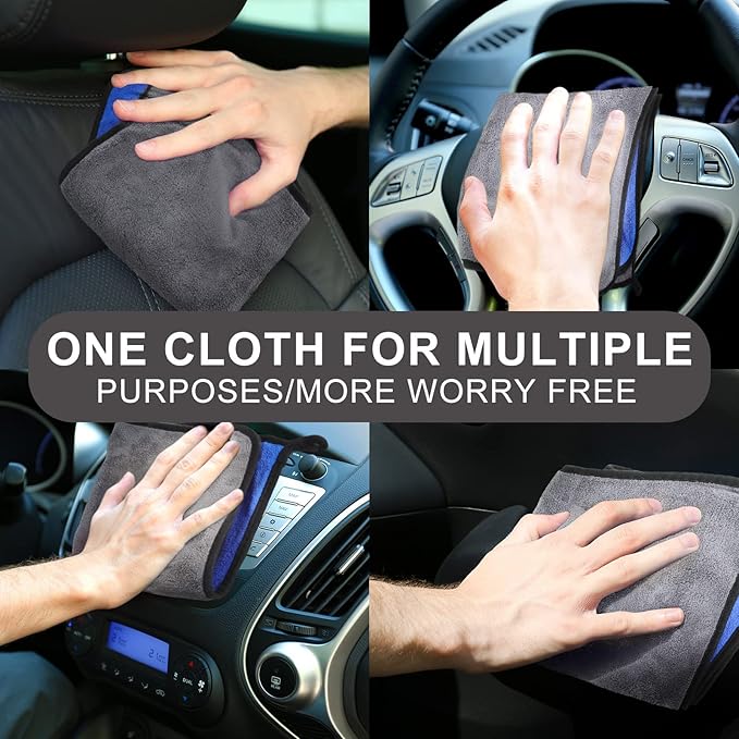 Nuenen 20 Count Microfiber Cleaning Towels for Cars 800 GSM Thick Plush Microfiber Cleaning Cloth Dusting Cloth Auto Detailing Absorbent Towels for Car Kitchen Window, 15.75 Inch(Grey and Blue)