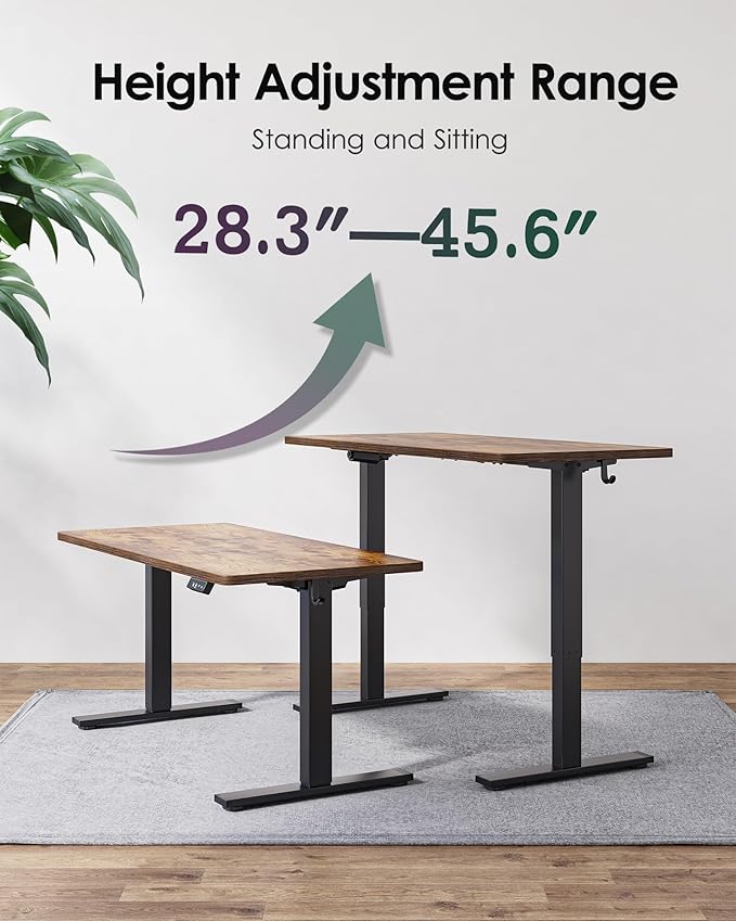 Standing Desk 55 x 24 inch, Electric Height Adjustable with Splice Board, Stand Up Desk, Sit Stand Desk Computer Desk for Home Office, Black Frame/Rustic Brown Top