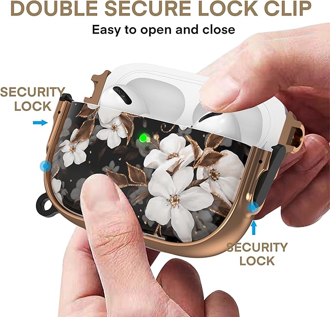 Maxjoy for AirPods Pro 3rd Generation Case with Lock, Cute AirPods Pro 3 Case Lock Protective Hard AirPod Pro 3 Cover for Women Men with Keychain for Airpod Pro 3rd Gen Cover 2025, Flower