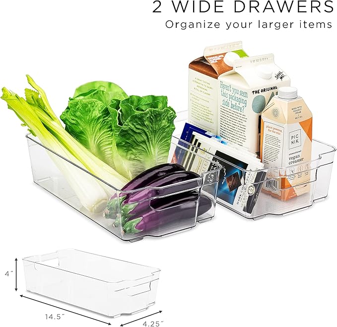 Sorbus Refrigerator Organizers and Storage Bins Set of 6 – Includes 2 Wide Bins, 2 Narrow Bins, Soda Can Organizer (12 Cans), and 14 Egg Holder – Clear Bins for Fridge Organization, Pantry, Freezer