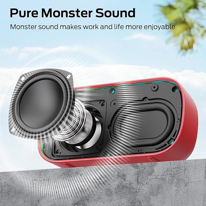 Monster S150 Speaker, Strong Bluetooth 5.4, IPX7 Waterproof Wireless Speaker, Support Sulti-Channel Connection, HD Hands-Free Calling, Compact Design Bluetooth Speakers