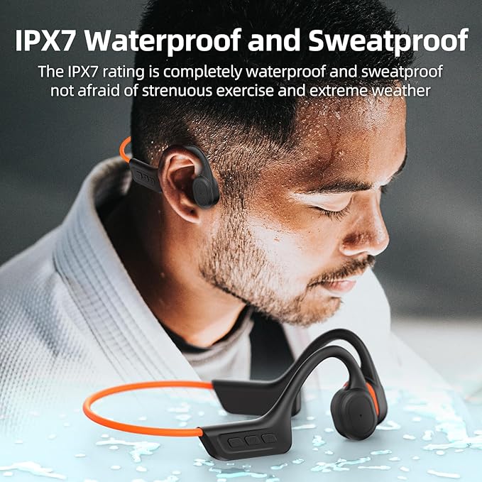 Bone Conduction Headphones, Open Ear Wireless Bluetooth 5.3 Headphones, IPX7 Waterproof Sports Earbuds with Microphone, 10HR Playtime, Lightweight Headset for Running,Workout,Gym(Orange)