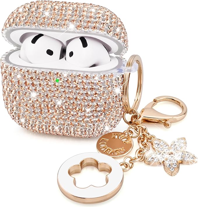 VISOOM Cute Jewelry Case for Airpods 4 Cases 2024 Cover Women, Sparkly Air pods 4 Gen Case Hard TPU Airpod Cases 4th Generation Glitter iPods 4 Cas with Bling Keychain for iPods Earbuds Airpods 4th