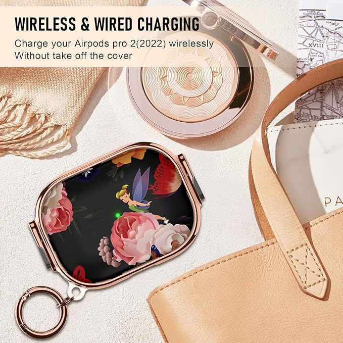 Maxjoy for Cute Airpods Pro 2 case with Safety Lock,Compatible Airpods Pro Case 2nd/1st Gen,Compatible Rose Flowers AirPods Case Cover for Women Girly with Keychain-Red White