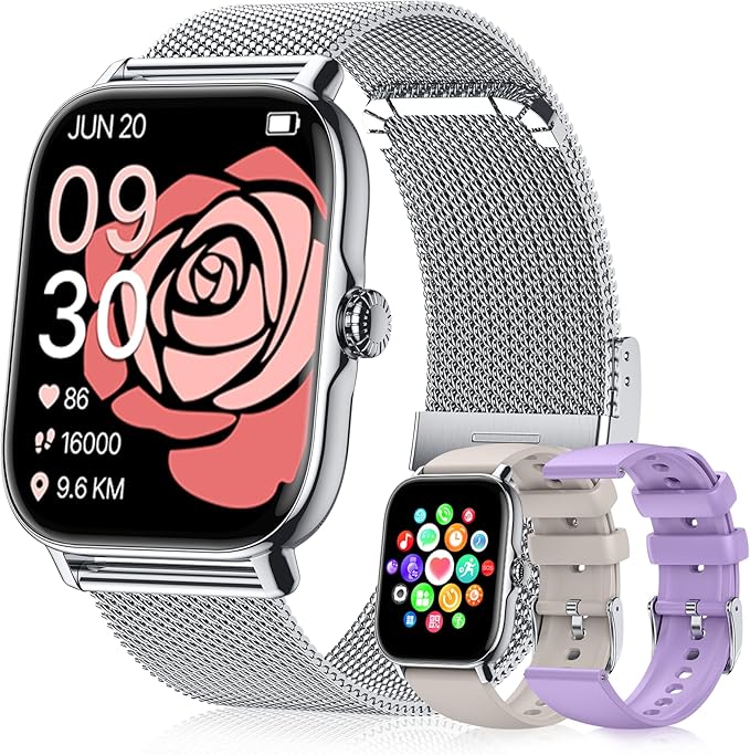 Smart Watches for Women Men, Steps Counter Fitness Tracker Watch for Android iPhone with Sleep Calorie Monitor and 110+ Sports, IP68 Waterproof, Pedometer Smartwatch (Silver, 1.91)