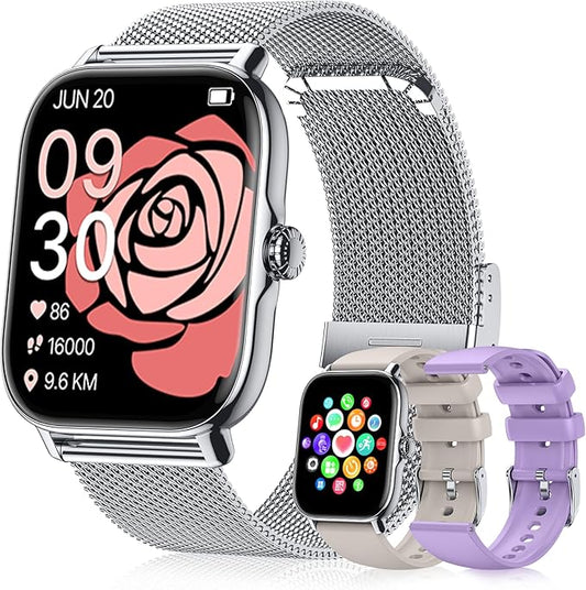 Smart Watches for Women Men, Steps Counter Fitness Tracker Watch for Android iPhone with Sleep Calorie Monitor and 110+ Sports, IP68 Waterproof, Pedometer Smartwatch (Silver, 1.91)