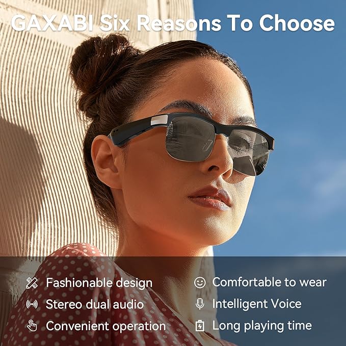 Smart Glasses, Polarized Bluetooth Sunglasses, Built-in Mic & Speakers, Voice Assistant, UV Protection, Bluetooth Glasses for Office, Driving, Cycling Outdoor Sports
