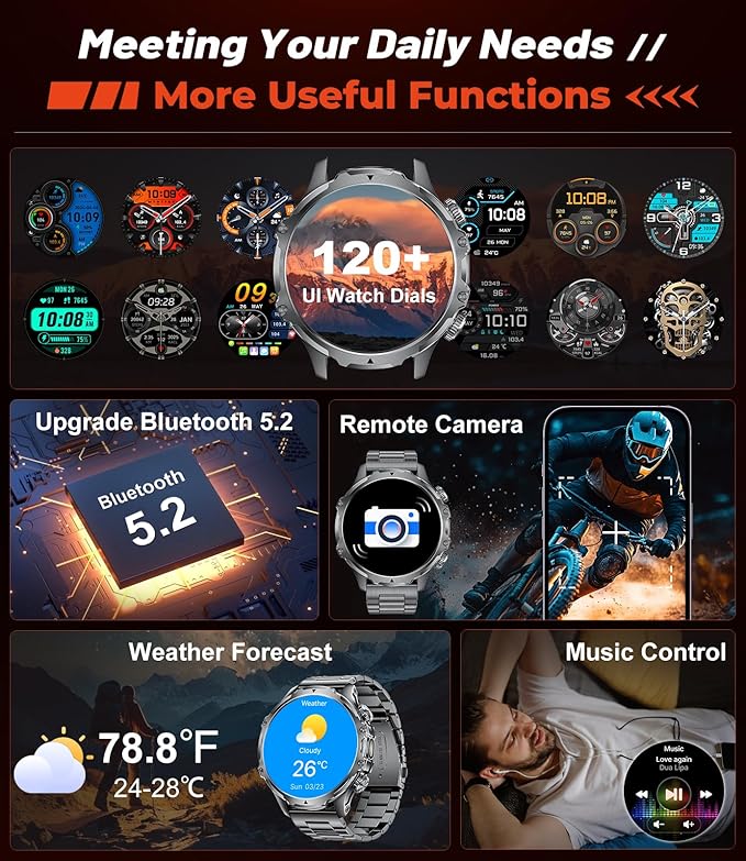 Militrary Smart Watch for Men,1.85" HD/800mAh Battery Smart Watches for Android/iOS (Bluetooth Call Answer/Calls)Fitness Tracker,Flashlight/IP68 Waterproof/100+ Sports/Sleep Tracker Smartwatch Large