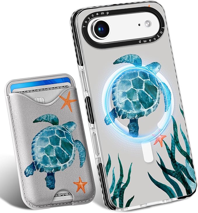 Toycamp for iPhone 17 Air Case - Compatible with Magsafe Credit Card Holder Wallet Magnetic Cute Women Teen Girls Kawaii Girly Unique Turtle Design Phone Cover for Apple 17 Air