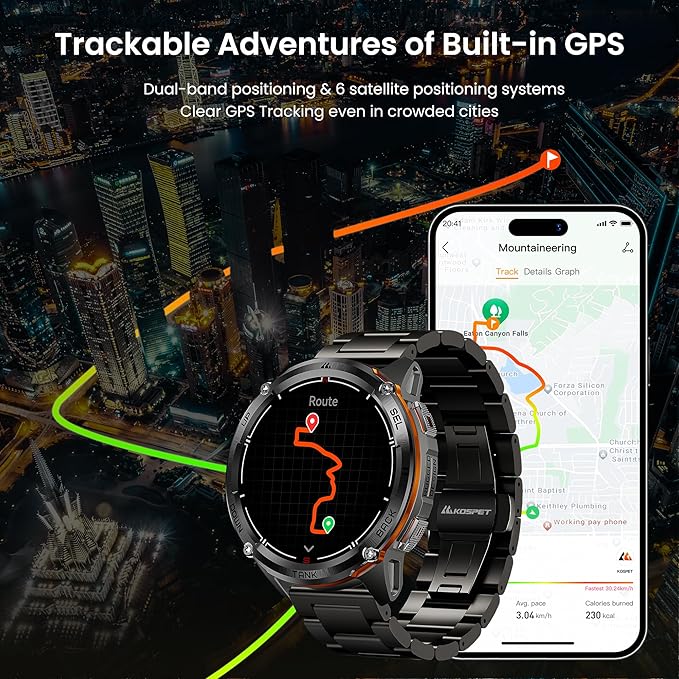 KOSPET Tank T3 Ultra 2 GPS Smart Watch for Men, Extra-Long Battery, Full Stainless Steel Body Rugged Smartwatch with Bluetooth Calling, Pressure&Altitude&Compass, 1.43" AMOLED Display(2 Bands)
