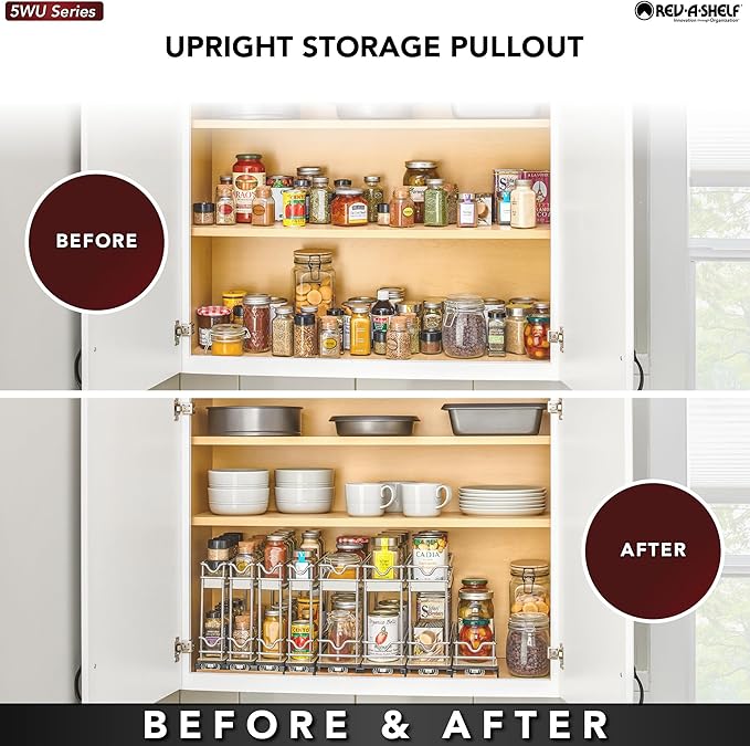 Rev-A-Shelf 9" Pullout Organizer, 2 Tier Triple Narrow Upright Shelf, 5WU2-9N3-1