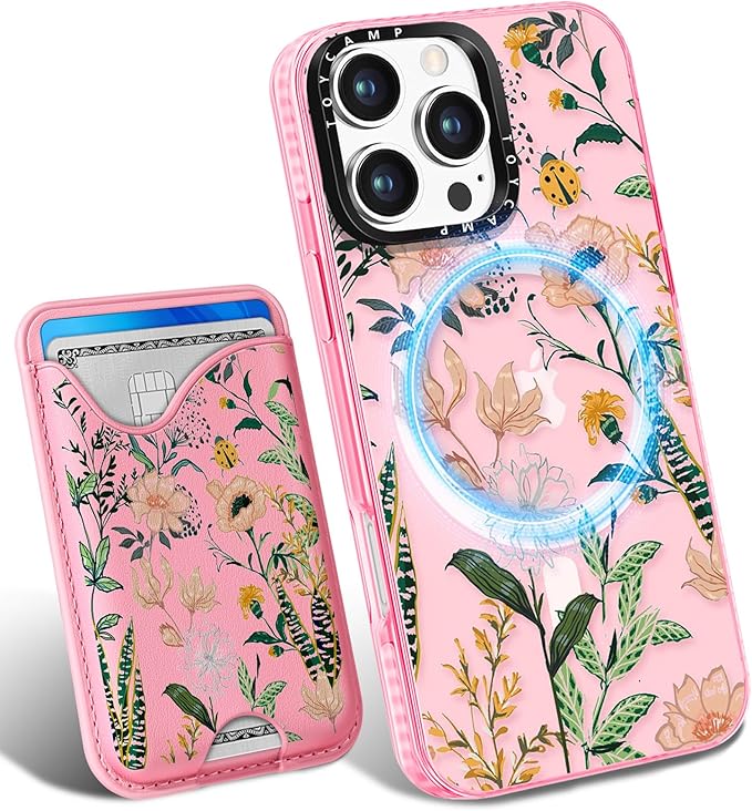 Toycamp for iPhone 16 Pro Max Case - Compatible with Magsafe Credit Card Holder Wallet Magnetic Cute Women Teen Girls Kawaii Girly Unique Plant Design Phone Cover for Apple 16 Promax 6.7"