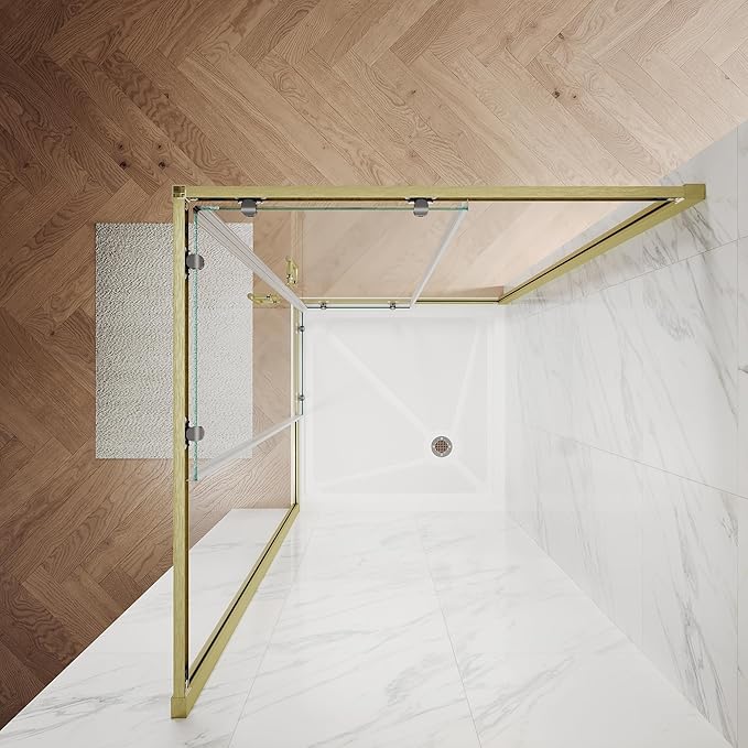ELEGANT Corner Shower Door 36 in.D x 36 in. W x 72 in. H, Double Sliding Shower Door, Framed Corner Shower Enclosure with 1/4" Tempered Glass, Brushed Gold