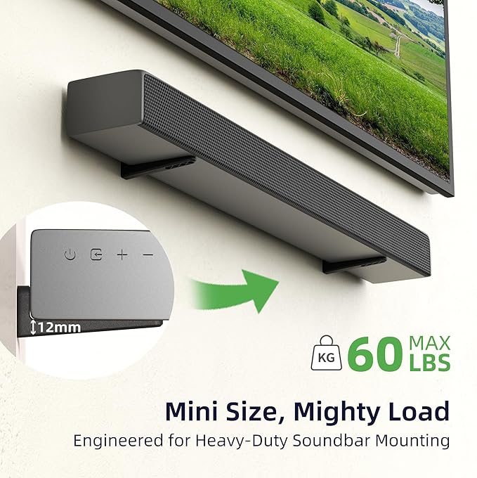 ELETIUO Soundbar Mount,Heavy Duty L Bracket Holds up to 60 lbs,Universal Wall Mount Compatible with Samsung, Sony, LG, JBL, Bose, Vizio, Roku, Polk Audio,Onn & More (Above or Under TV)