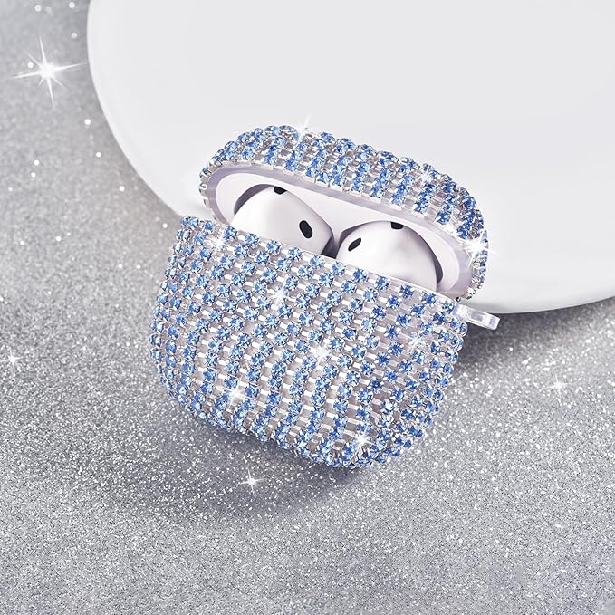 VISOOM Cute Jewelry Cases for Airpods 4 Cases 2024 Cover Women, Sparkly Air pods 4 Gen Case Hard TPU Airpod Case 4th Generation Bling Glitter iPods 4 Cas Keychain for iPods Earbuds Airpods 4th-Blue