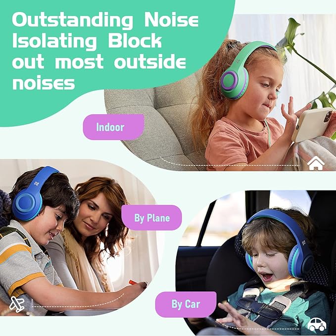 Kids Headphones with Mic, 94dB Volume Limit Over Ear Kids Headphones Wired for School - Mint