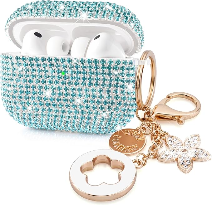 Bling Airpods iPods Pro 3 Case Cover 2025, VISOOM Rhinestone Airpods Pro 3 Cases Cute Glitter Jewelry Airpod iPod Pro3 Cases for Sparkly Apple AirPods iPods Pro 3rd Gen Case with Keychain for Women