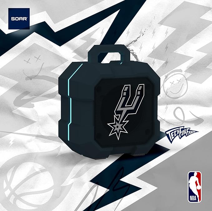 SOAR NBA Shockbox LED Wireless Bluetooth Speaker - Water Resistant IPX4, 5.0 Bluetooth with Over 5 Hours of Play Time - Small Portable Speaker - Officially Licensed NBA, Perfect Home & Outdoor Speaker