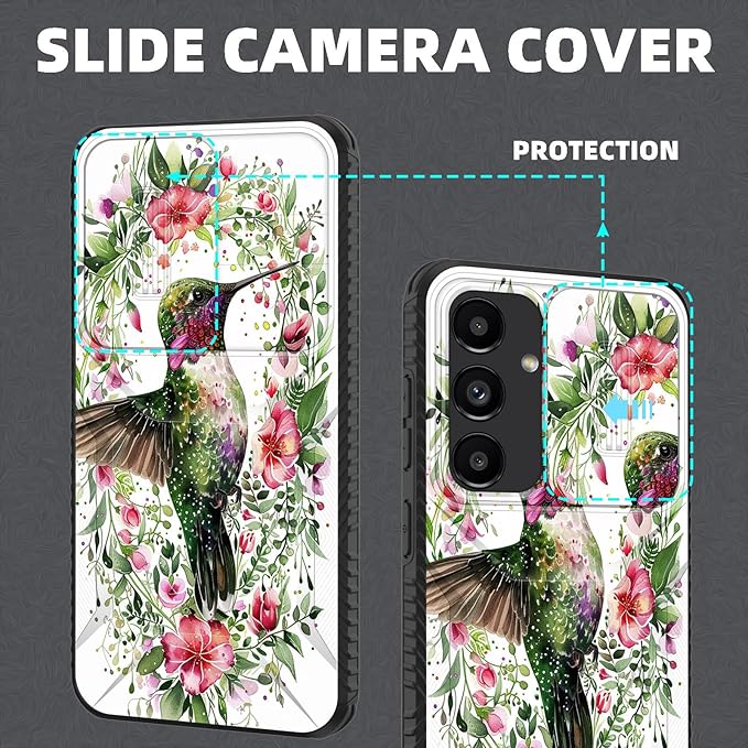 for Galaxy S25 FE Case Built in Slide Camera Lens Cover,Heavy Duty Shockproof Protection Dual Layer Case for Samsung Galaxy S25 FE 6.7" 2025,Dandelions and Birds