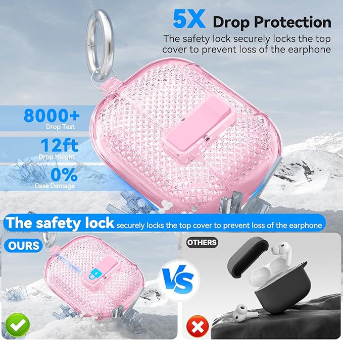 for AirPods Pro 3 Case with Phone Stand & Secure Lock, Auto-Open Clear Case Cover Compatible with Apple AirPods Pro 3rd Generation with Cleaning Kit & Keychain