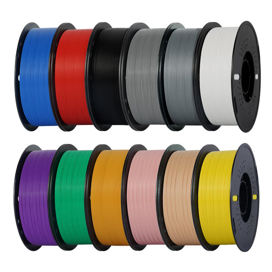 Kingroon PLA 3D Printer Filament, 12Rolls, Dimensional Accuracy +/- 0.03 mm, 12kg Spool(26.4lbs), 1.75 mm，Black White Grey Red Green Yellow Purple Skin Blue Silver Pink Orange