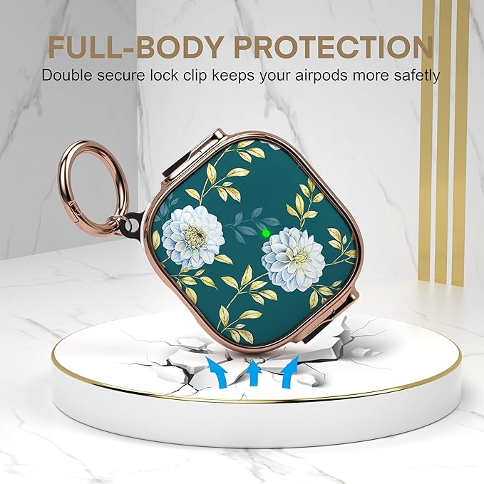 Maxjoy for AirPods 4 Case with Lock, Cute AirPods 4 Case Lock Protective Hard AirPod 4 Generation Cover for Women Girly with Keychain Clip for AirPod 4th Generation Cover 2024, Floral