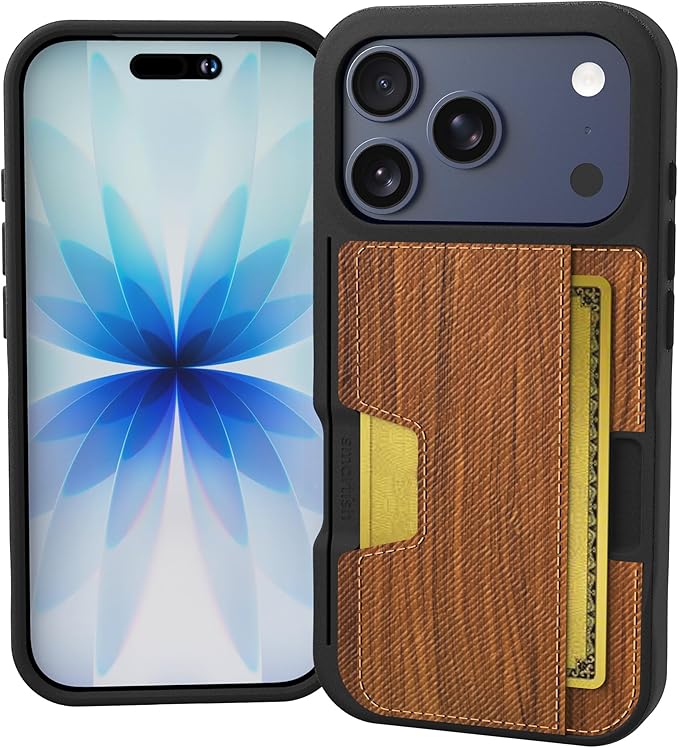 Smartish® iPhone 17 Pro Wallet Case - Wallet Slayer Vol. 2 [Slim + Protective] Credit Card Holder w/Kickstand - Drop Tested Hidden Card Slot Cover for Apple iPhone 17 Pro - Walnut Woods