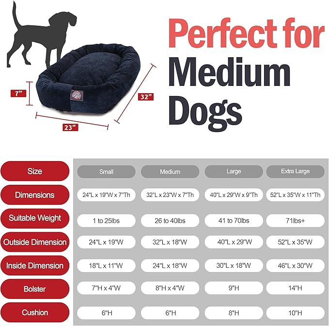 Majestic Pet 32 Inch Micro Velvet Calming Dog Bed Washable – Cozy Soft Round Dog Bed with Spine for Head Support - Fluffy Donut Puppy Mat 32x23x7 (inch) Medium – Navy (2025)