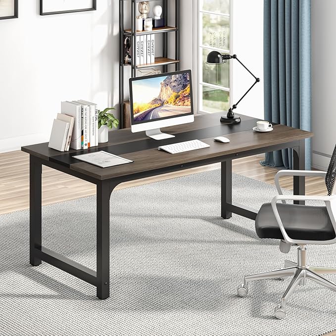Tribesigns 63” Executive Desk, Large Office Computer Desk with Thicken Frame, Modern Simple Workstation Business Furniture for Home Office, Vintage Grey/Black