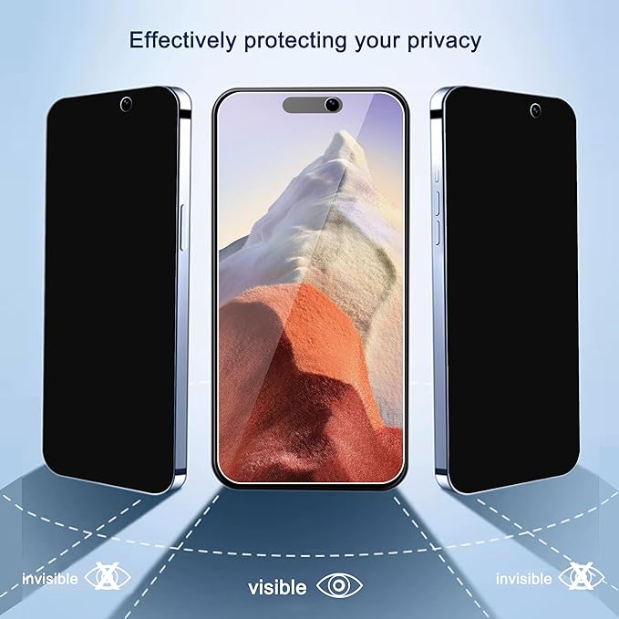 Ailun 3Pack Privacy Screen Protector for iPhone 15 Plus [6.7 inch]+3Pack Camera Lens Protector with installation frame,Dynamic Island Compatible,Anti Spy Private Tempered Glass[9H Hardness]