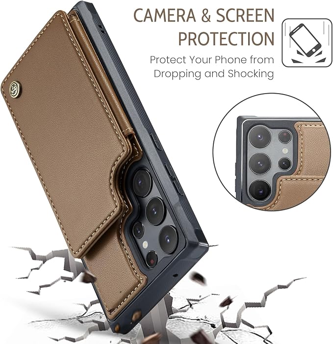 Bemal for Samsung Galaxy S23 Ultra Wallet Case with Card Holder, RFID Blocking, Shockproof Leather Kickstand for Men and Women, Durable Protective Phone Cover for 6.8", Brown