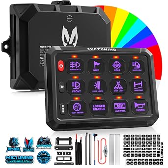 MICTUNING P1s-X 12 Gang Switch Panel with Toggle Momentary Strobe Pulsed