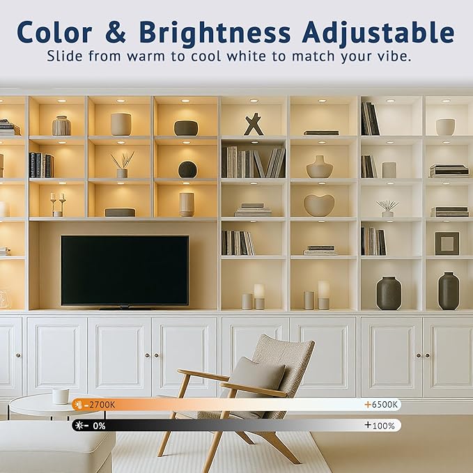 Smart Plug-in Light Pucks, Under Counter Lighting for Kitchen & Display Shelves, Works with Alexa & Google Assistant, App, Voice,Remote & Hand Control, Dimmable & Adjustable Warm to Cool Light