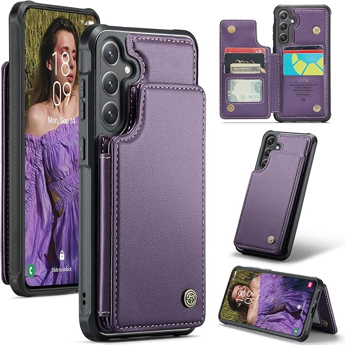 Bemal for Samsung Galaxy S24 Plus Wallet Case with Card Holder, RFID Blocking, Shockproof Leather Kickstand for Men and Women, Durable Protective Phone Cover for 6.7", Purple