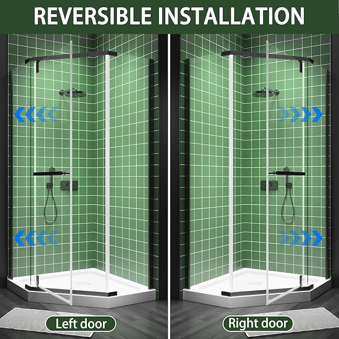 36" W x 36" D x 72" H Frameless Neo-Angle Shower Enclosure, Pivot Glass Shower Door with 1/4" (6mm) Clear SGCC Tempered Glass, Matte Black Finish, Reversible Installation