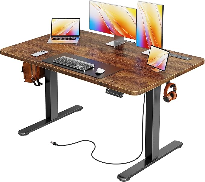 Huuger 47 X 24 Inch Electric Standing Desk with Power Outlets and USB-C Port, Height Adjustable Desk, Sit Stand Desk for Home Office, Computer & Gaming Desk, Stable Steel Frame, Rustic Brown