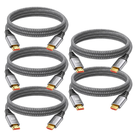 8K 4K HDMI Cable 6FT 5-Pack, HDMI to HDMI Cord 4K@120Hz/144Hz, 8K@60Hz, HDMI 2.1 Support eARC, HDCP2.3/2.2, HDR10+ for KVM, Fire TV Stick, PS5, Xbox, LG, Roku, Switch, Portable Monitor.