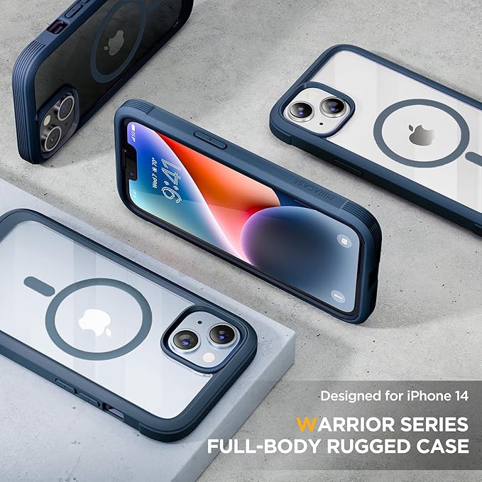 Miracase Magnetic for iPhone 14 Case 6.1'', [Bubble Free] Full-Body Bumper Phone case with Built-in Full Glass Screen &Lens Protector,No Gap,Compatible with MagSafe,Drop Proof 14 Cover,Storm Blue