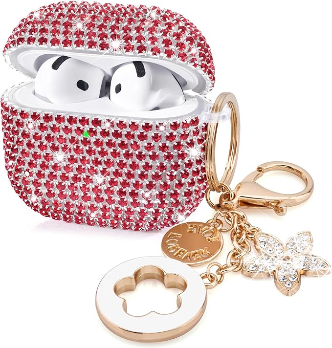 VISOOM Cute Jewelry Case for Airpods 4 Cases 2024 Cover Women, Sparkly Air pods 4 Gen Case Hard TPU Airpod Cases 4th Generation Glitter iPods 4 Cas with Bling Keychain for iPods Earbuds Airpods 4th