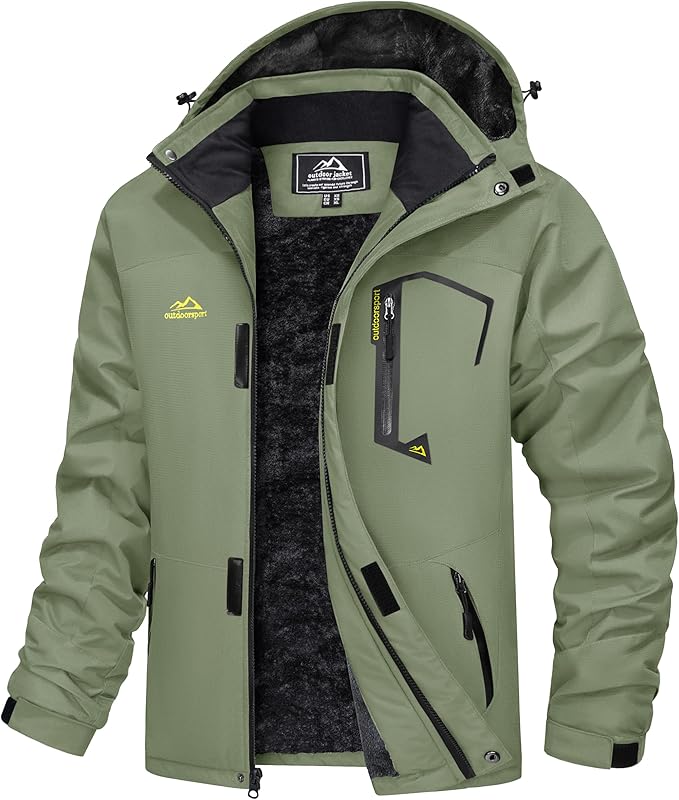 MAGCOMSEN Men's Winter Coats Water Resistant Ski Snow Jacket Warm Fleece Jacket Parka Raincoats With Hood Multi-Pockets