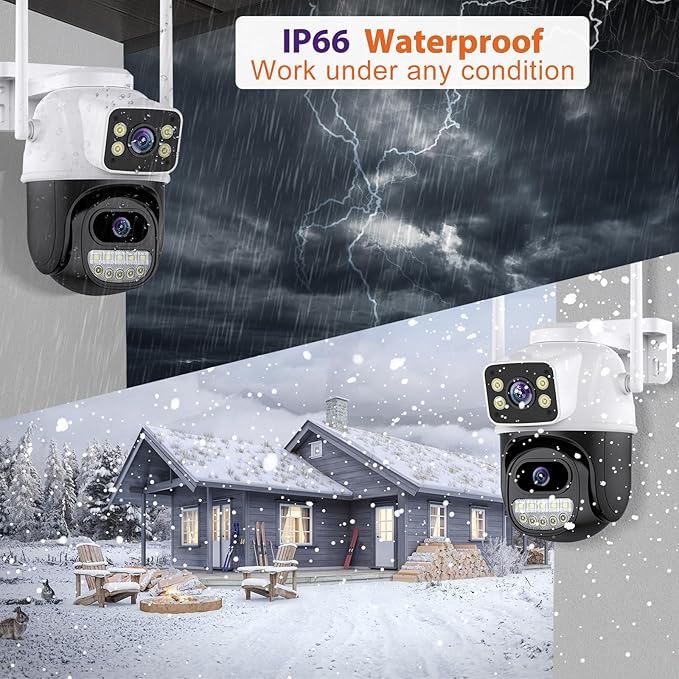 Security Camera Outdoor 2.4G WiFi PTZ Outdoor Camera Dual Lens Home Security Cameras Linkage 360°View 4MP Plug-in Cable Two-Way Talk,AI Detection,Full-Color Night Vision,Auto Tracking,24/7 Recording