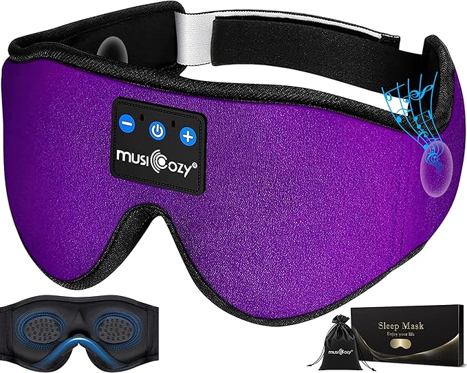 MUSICOZY Sleep Headphones Breathable Bluetooth 5.4 Headband 3D Sleeping Headphones, Wireless Eye Mask Sleep Earbuds for Side Sleeper Women Office Air Travel Cool Tech Gadgets Unique Gifts