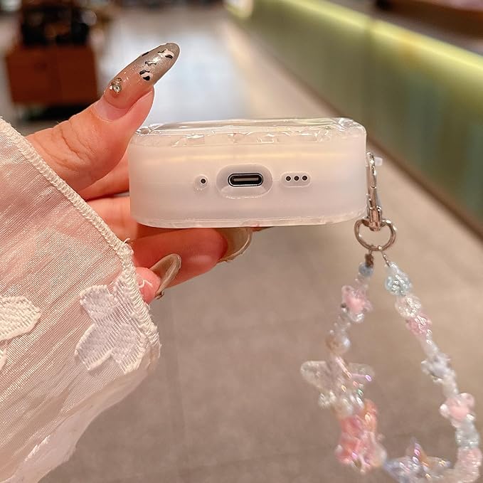 for AirPod Pro 3 Case 2025 Cute Dream Shell Pearl Shockproof Protective Cover with Strap Keychain Compatible for AirPods Pro 3rd Generation for Women Girls (Colored Stars)