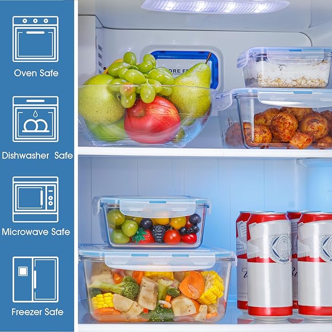 NUTRIUPS 17/34/68/112oz Square Large Glass Food Storage Containers with Lids,Glass Baking Dish & Meal Prep Containers with Lids,4-Piece Set