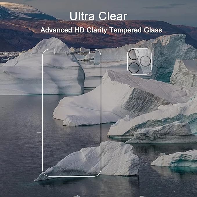 Ailun 2 Pack Screen Protector for iPhone 12 Pro Max [6.7 inch] + 2 Pack Camera Lens Protector, Case Friendly Tempered Glass Film,[9H Hardness]- HD