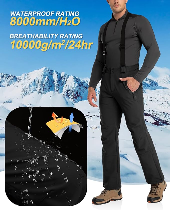 33,000ft Insulated Bibs for Men Snow Ski Pants Overalls Winter Waterproof Windproof Snowboard