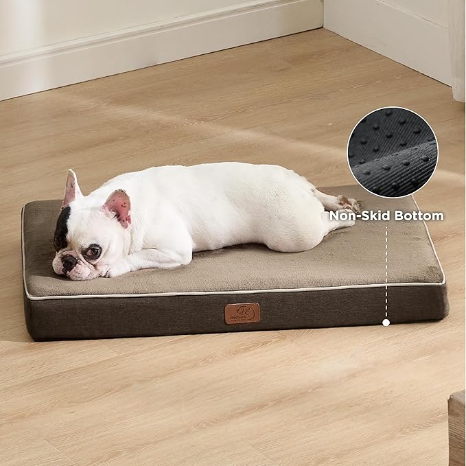Bedsure Memory Foam Dog Bed Medium Size Dogs- Orthopedic Pet Beds for Crate with Removable Washable Cover and Nonskid Bottom - Plush Flannel Fleece Top Pet Mat, Brown