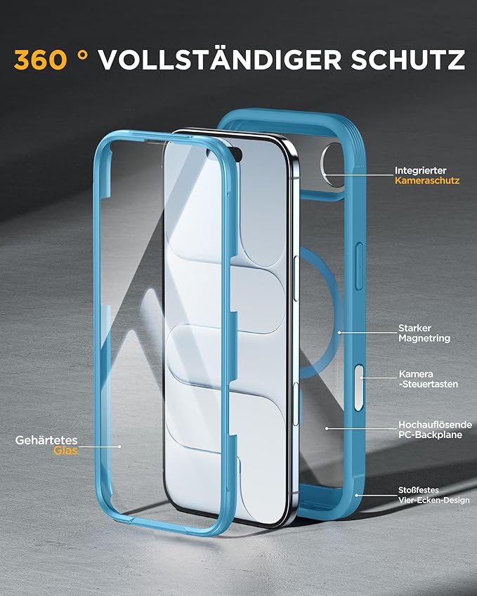 Miracase Magnetic for iPhone Air Case 6.5" [Compatible with MagSafe] Full-Body Phone Case with Built-in Glass Screen Protector & Camera Control,Drop Proof iPhone 17 Air Case Cover, Blue